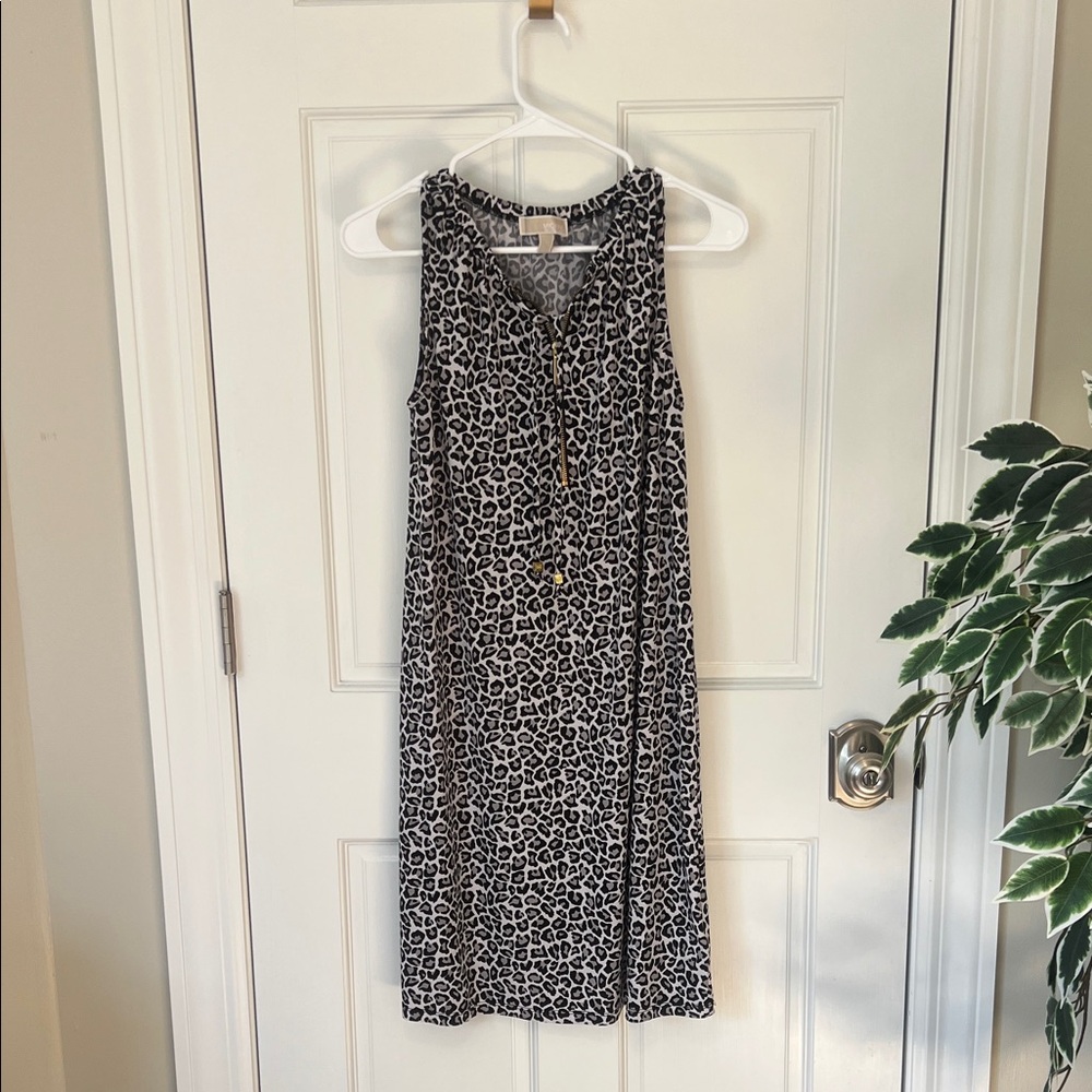 Michael Kors Black and White Leopard Midi Dress